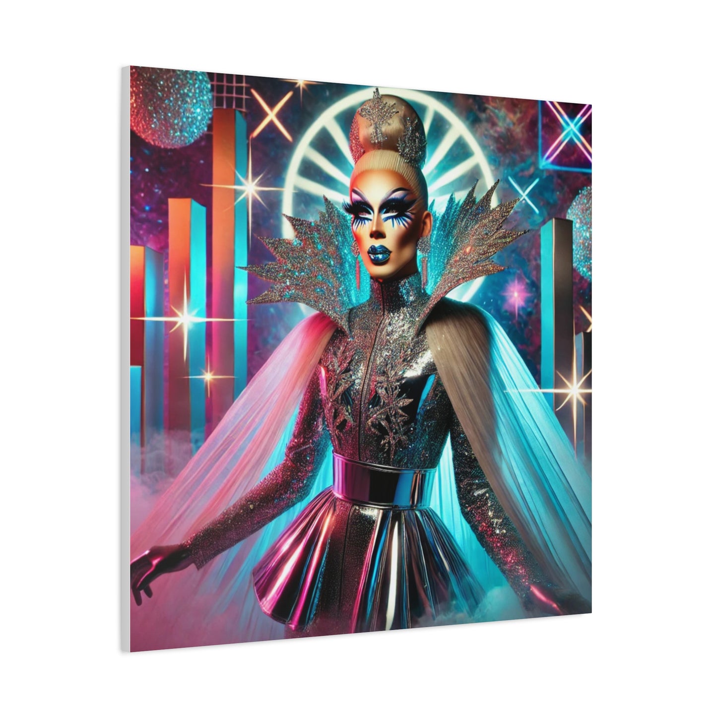 "Futuristic Eleganza" Drag Queen Canvas Print – 36 x 36