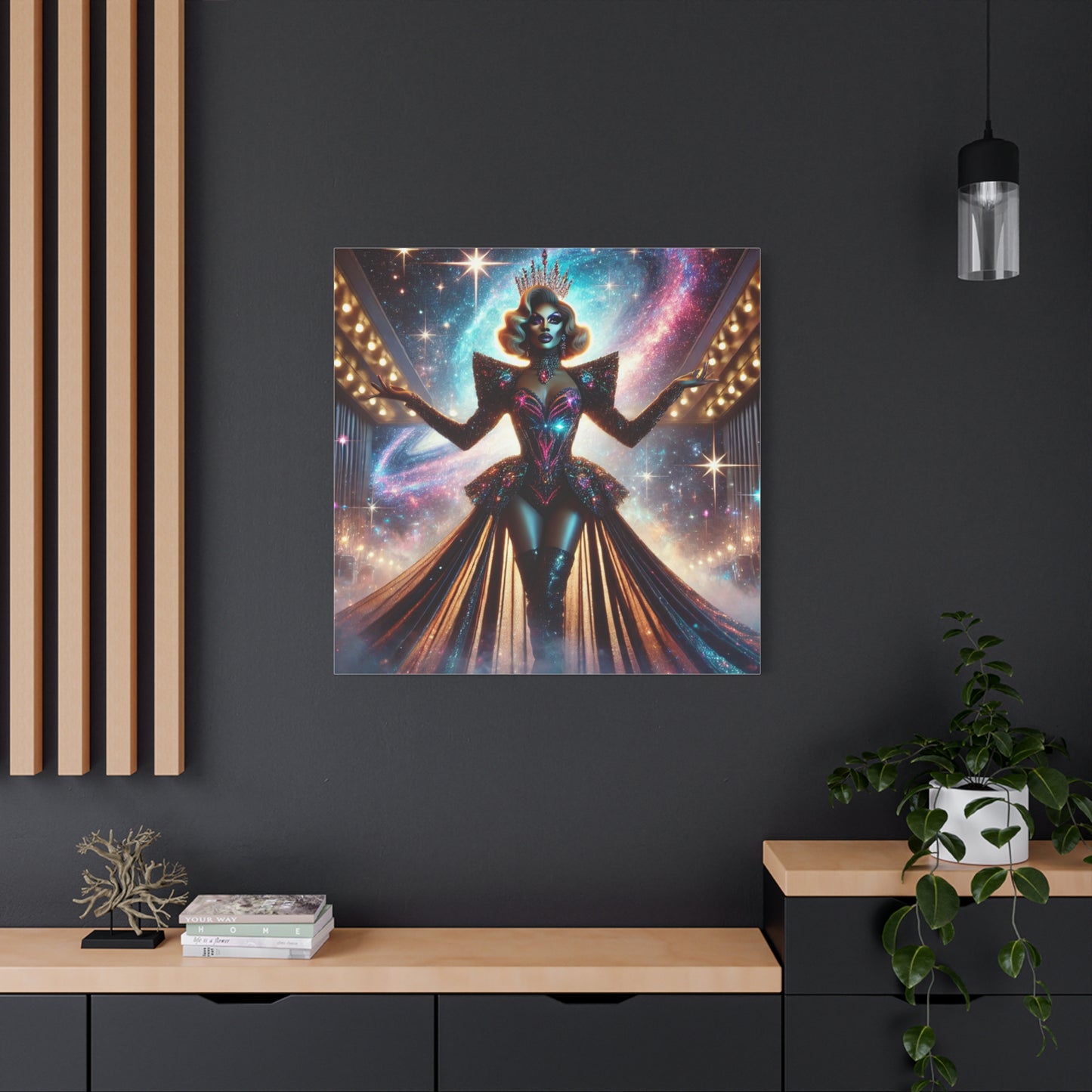 Galactic Crowned Elegance" Drag Queen Canvas Print – 36 x 36