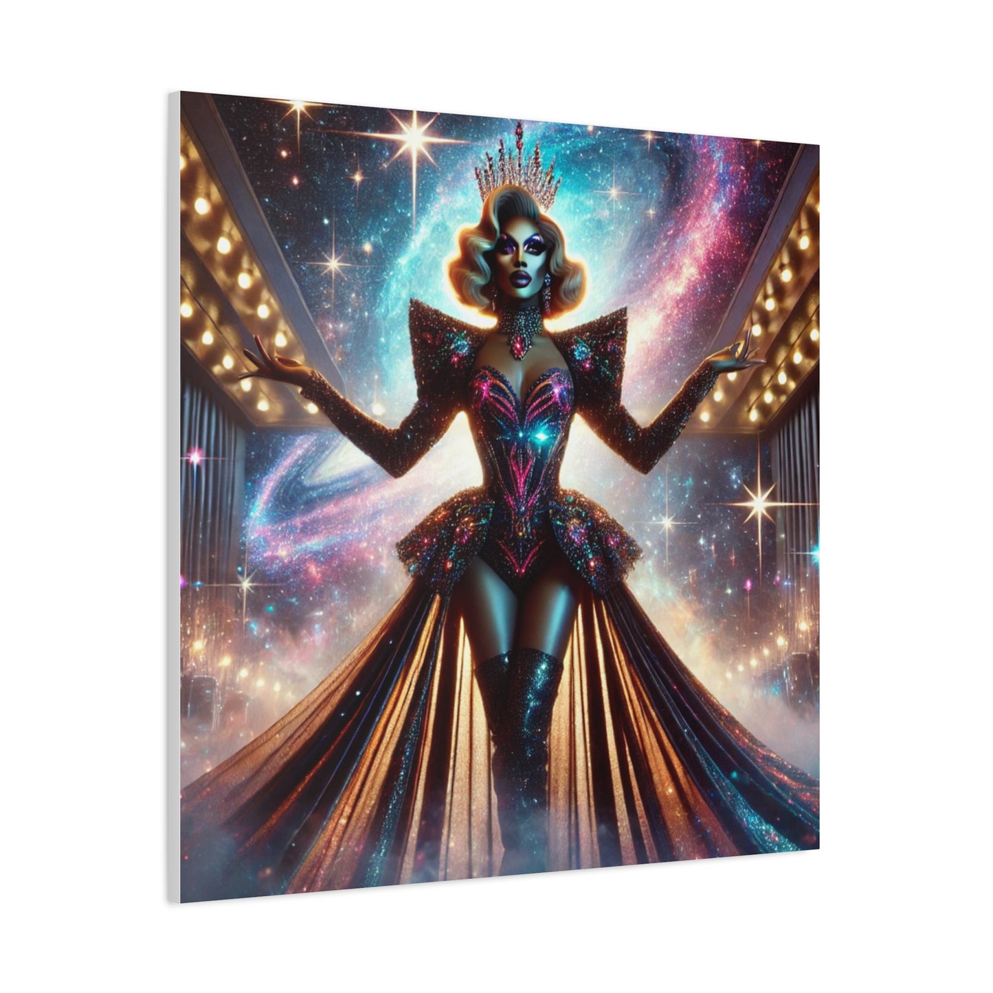 Galactic Crowned Elegance" Drag Queen Canvas Print – 36 x 36