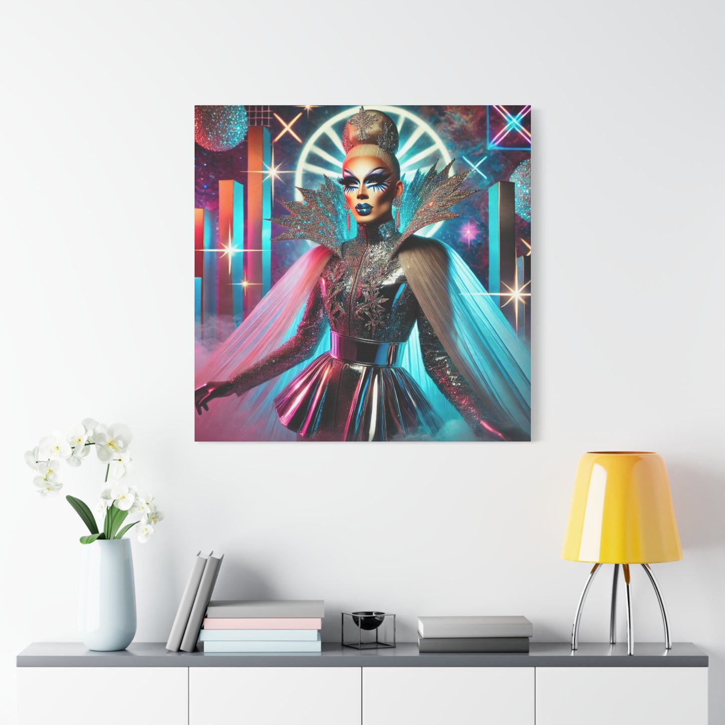 "Futuristic Eleganza" Drag Queen Canvas Print – 36 x 36