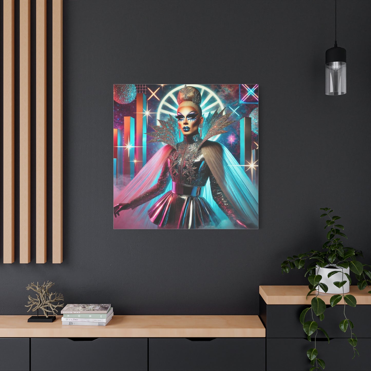 "Futuristic Eleganza" Drag Queen Canvas Print – 36 x 36