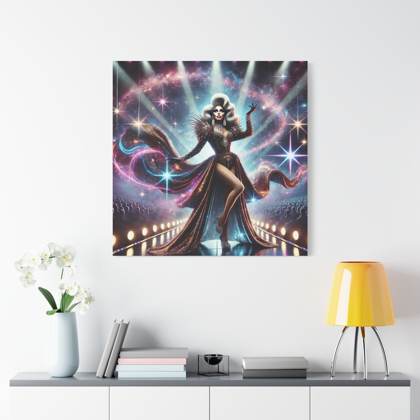 "Celestial Stage Queen" Drag Queen Canvas Print – 36 x 36