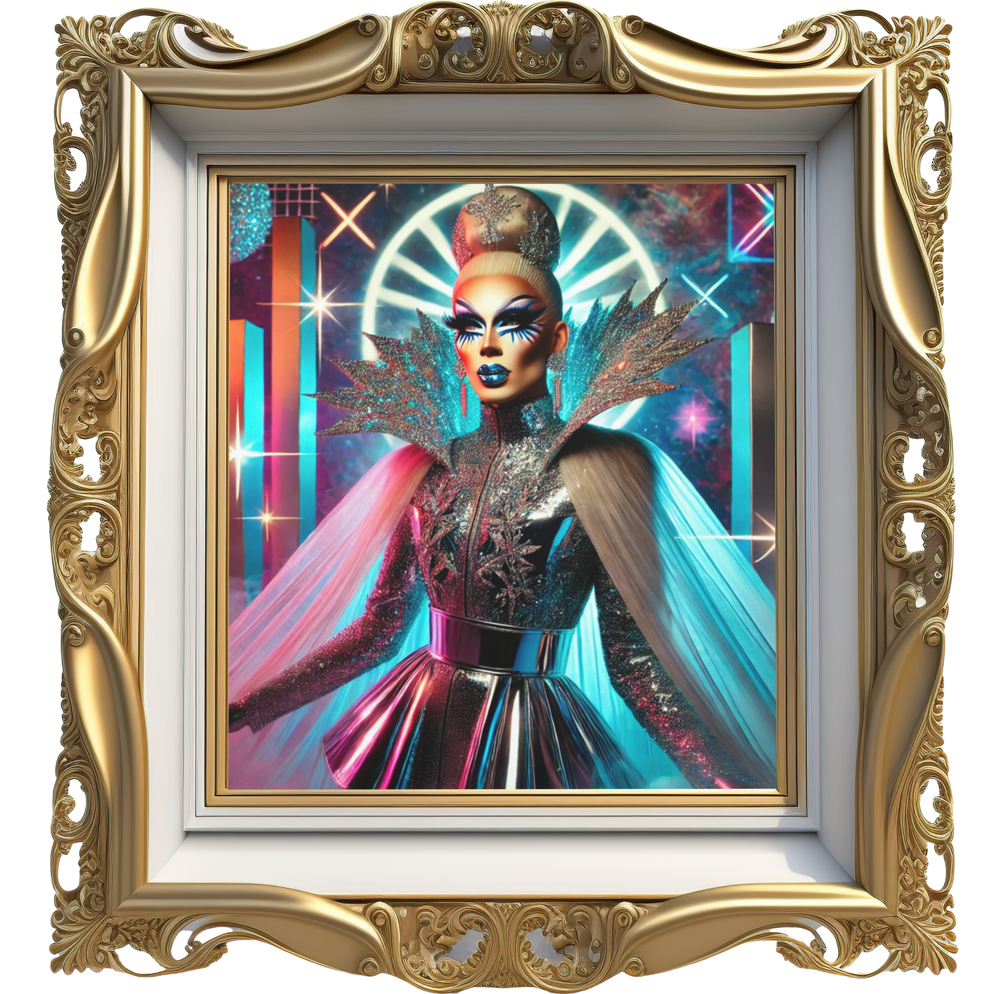 "Futuristic Eleganza" Drag Queen Canvas Print – 36 x 36