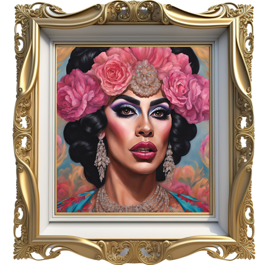 "Glamour and Grace Drag Queen Floral Portrait Canvas Print - 36x36"