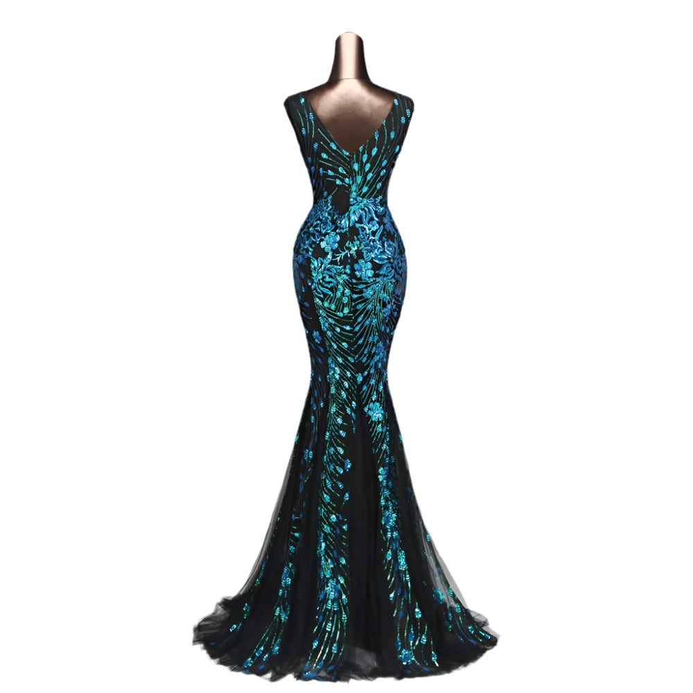 Drag Queen Dream Dress: Teal &amp; Black Sequined Mermaid Gown