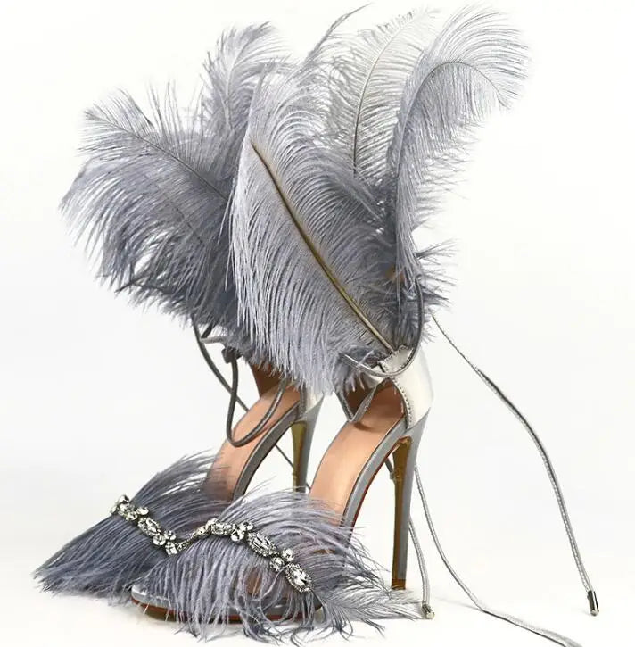 Feather Drama High Heel Sandals