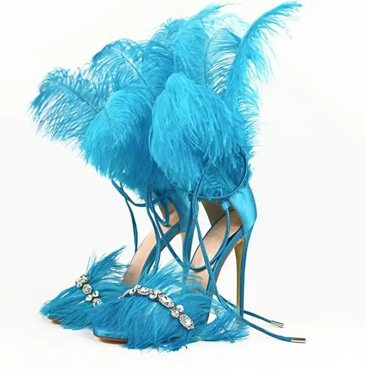 Feather Drama High Heel Sandals