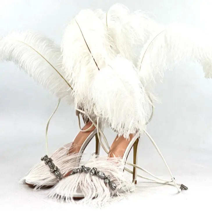 Feather Drama High Heel Sandals