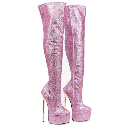 Drag Glitter Over The Knee Boots