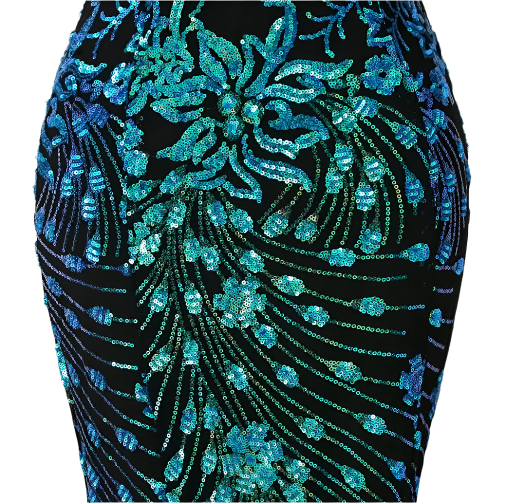 Drag Queen Dream Dress: Teal &amp; Black Sequined Mermaid Gown