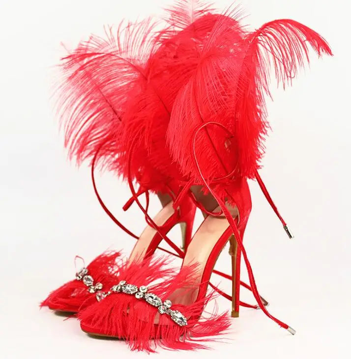 Feather Drama High Heel Sandals