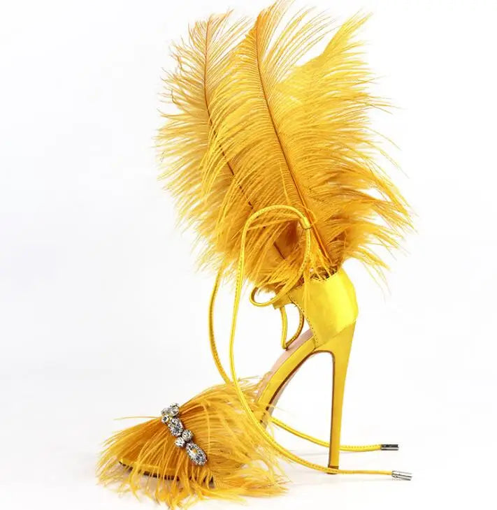 Feather Drama High Heel Sandals