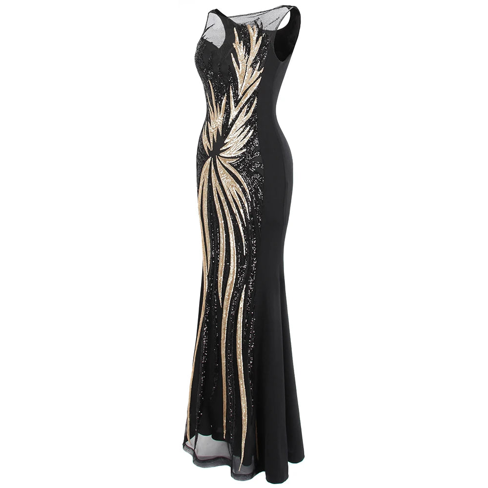 Queen Eva Sheer Sequin Gown