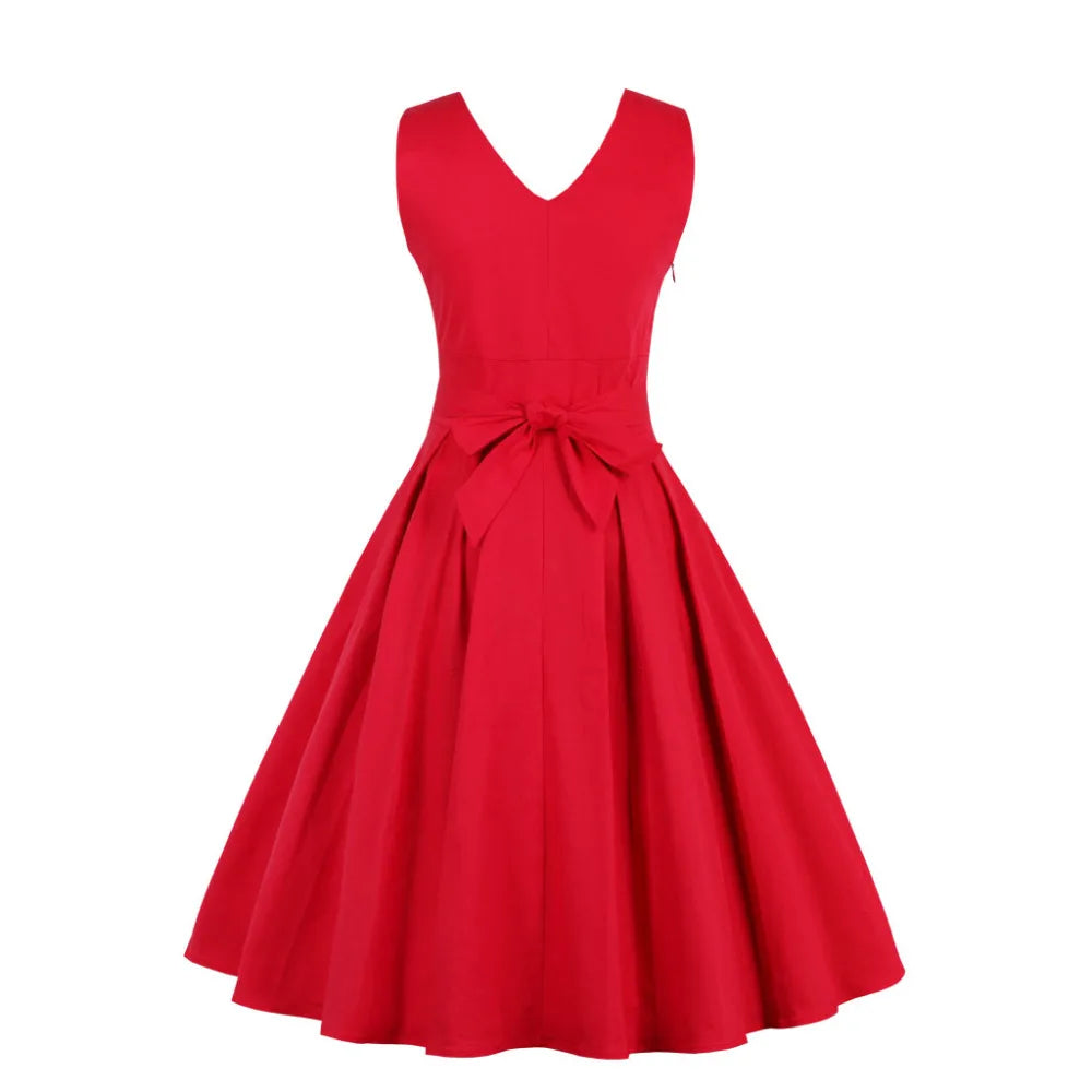 Red Pleated Drag Retro Dress