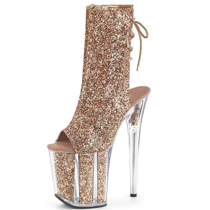 Peep Toe Sparkly Ankle Booties