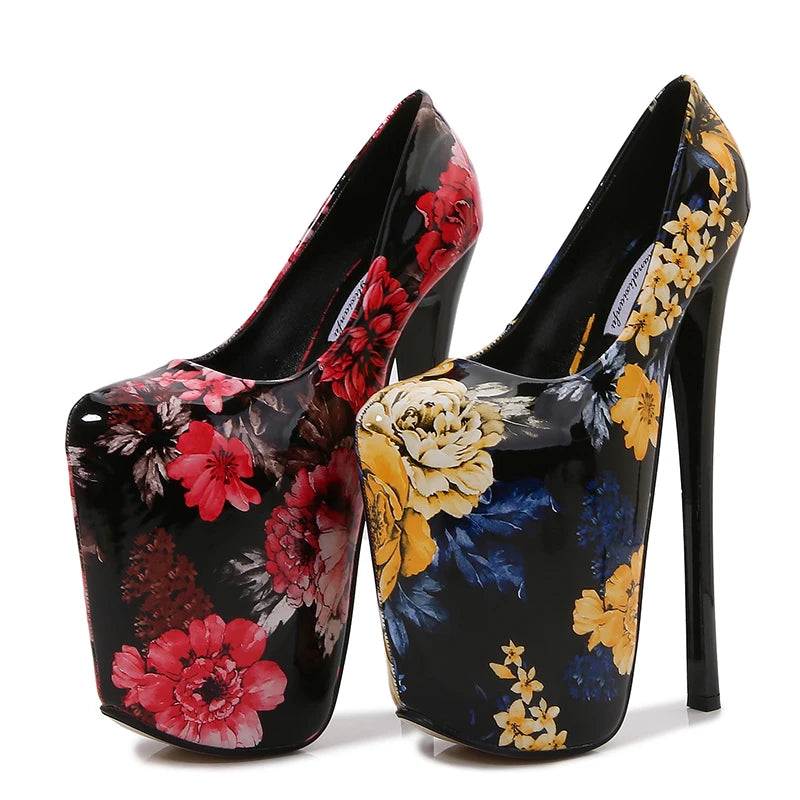 Floral Fantasy Platform Heels – 19cm Metal Thin Heels