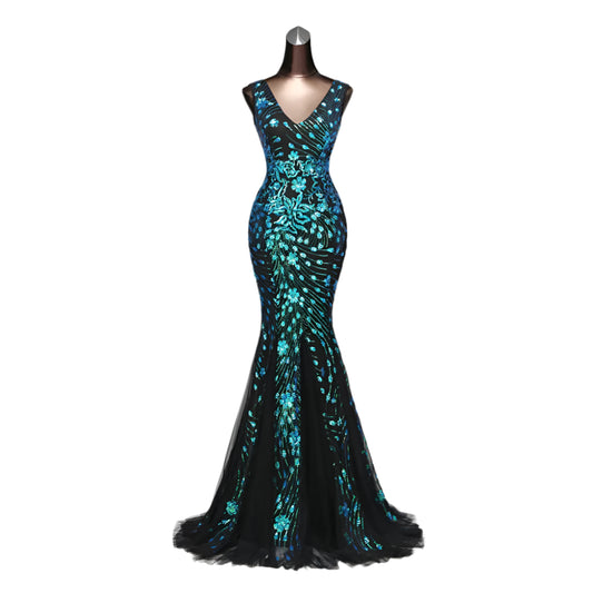 Drag Queen Dream Dress: Teal &amp; Black Sequined Mermaid Gown