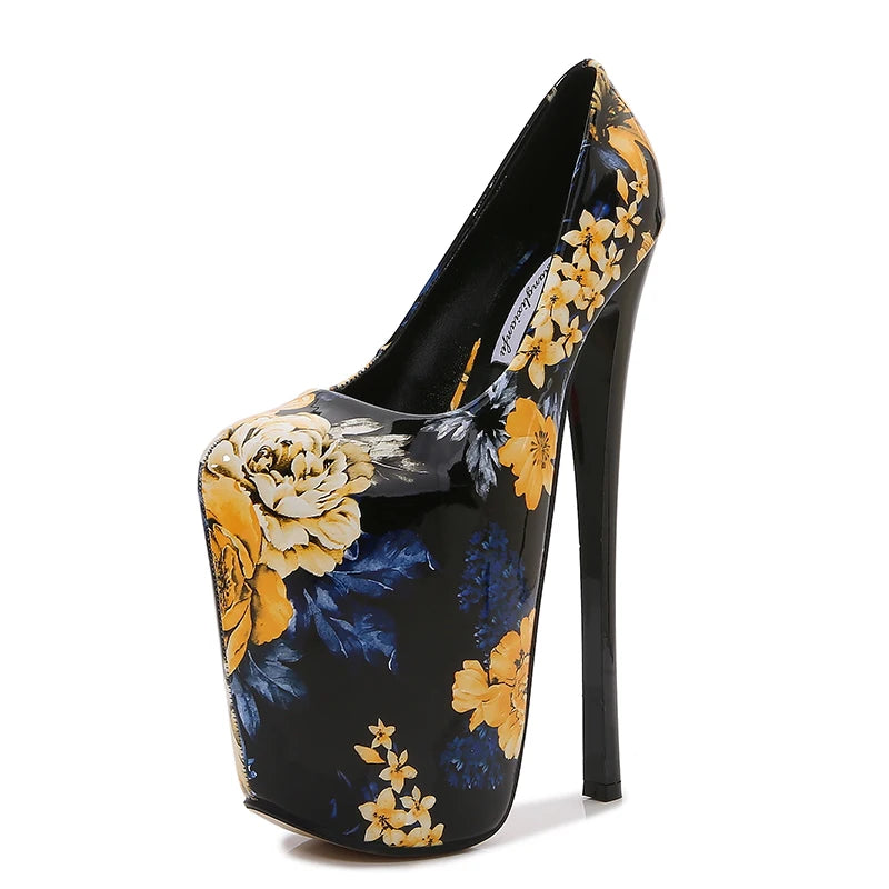 Floral Fantasy Platform Heels – 19cm Metal Thin Heels