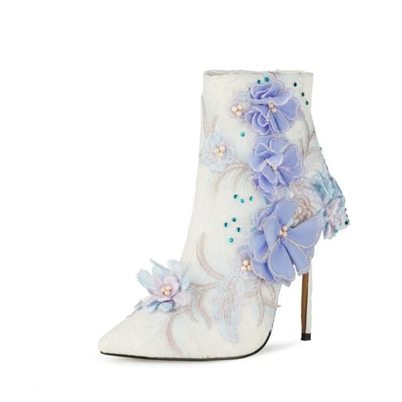 Drag Queen Flowers & Lace Ankle Boots