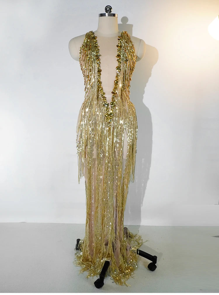 Gold Tassel Drag Queen Dress