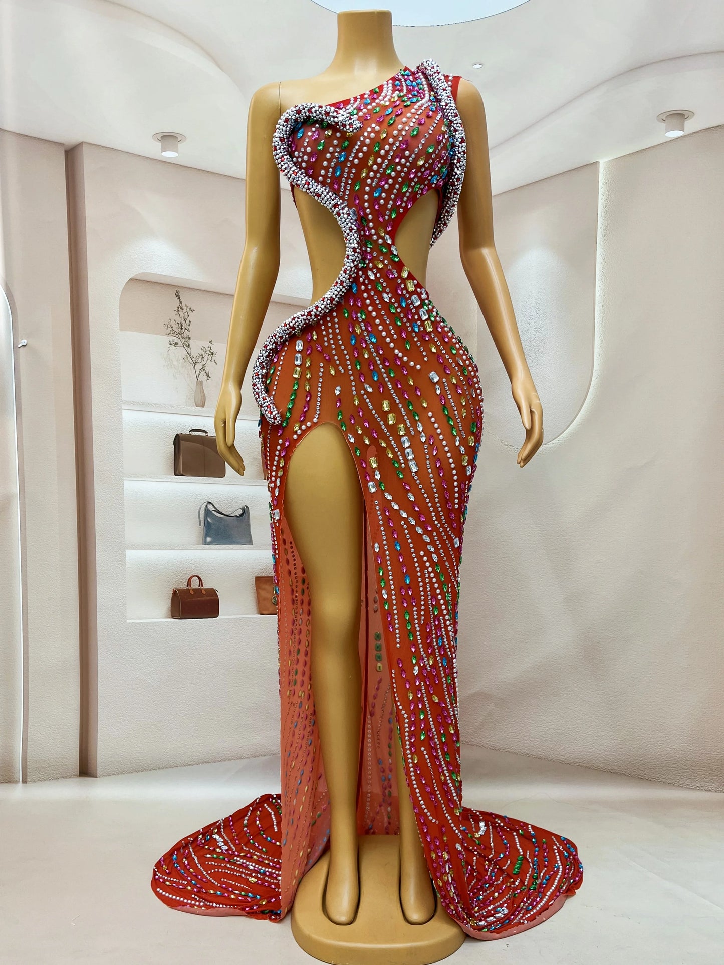 Shine On Side Slit Rhinestone Gown