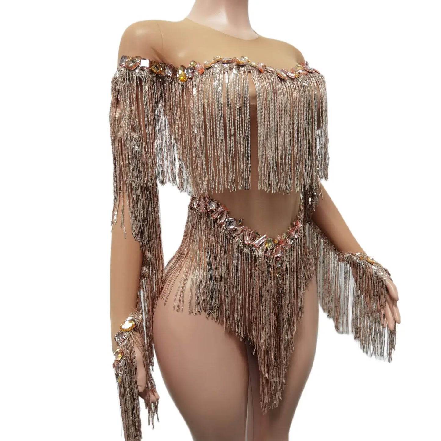 Rhinestones Tassel Bodysuit