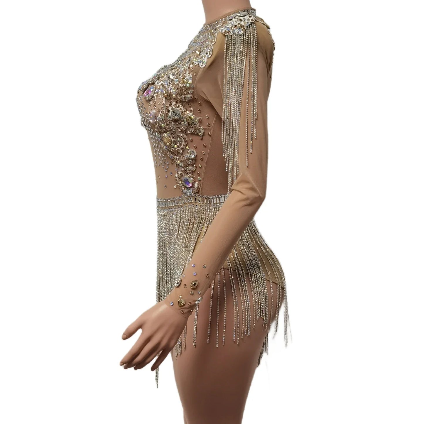 See Through Rhinestone Jumpsuit