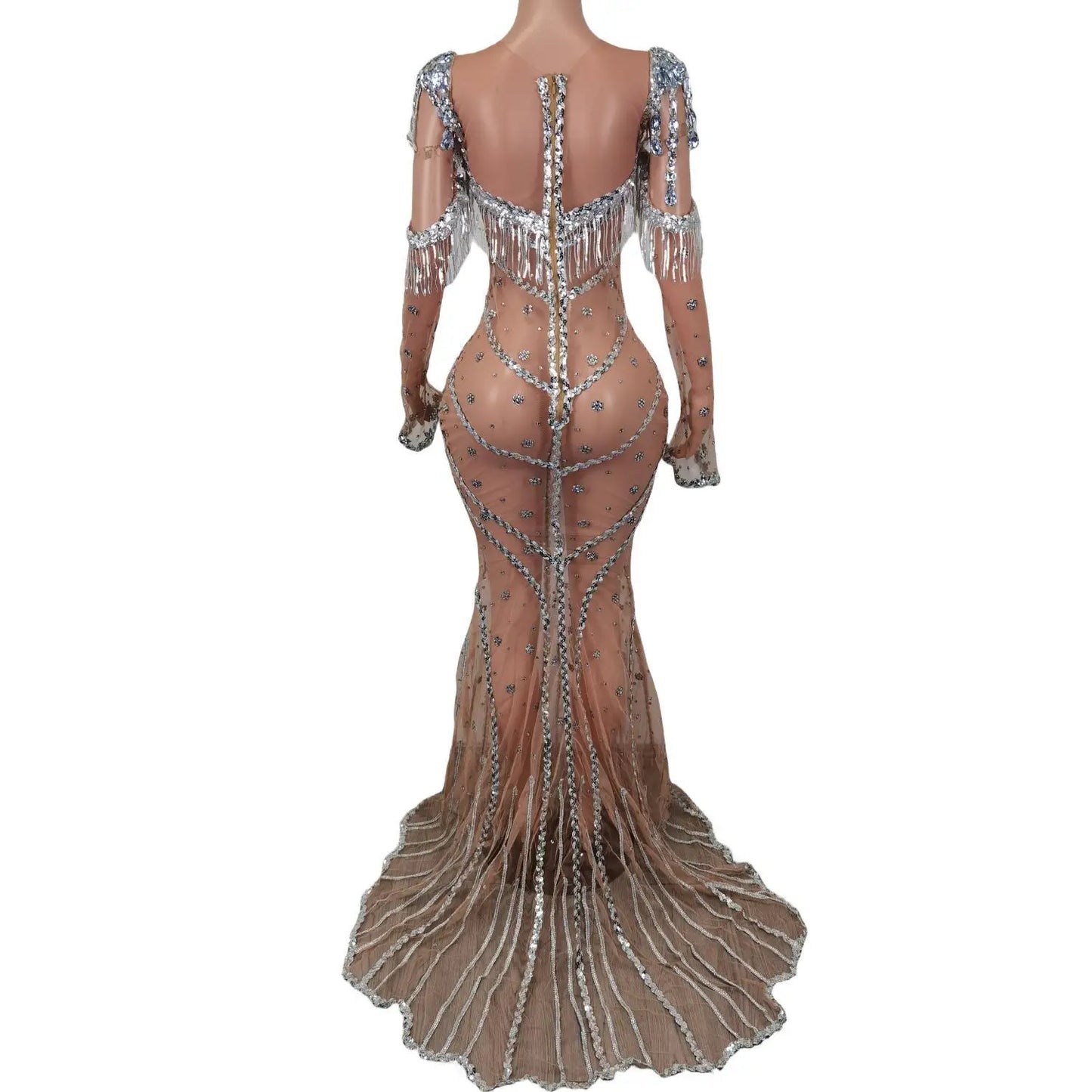 Luxury See Through Crystal Trumpet Gown