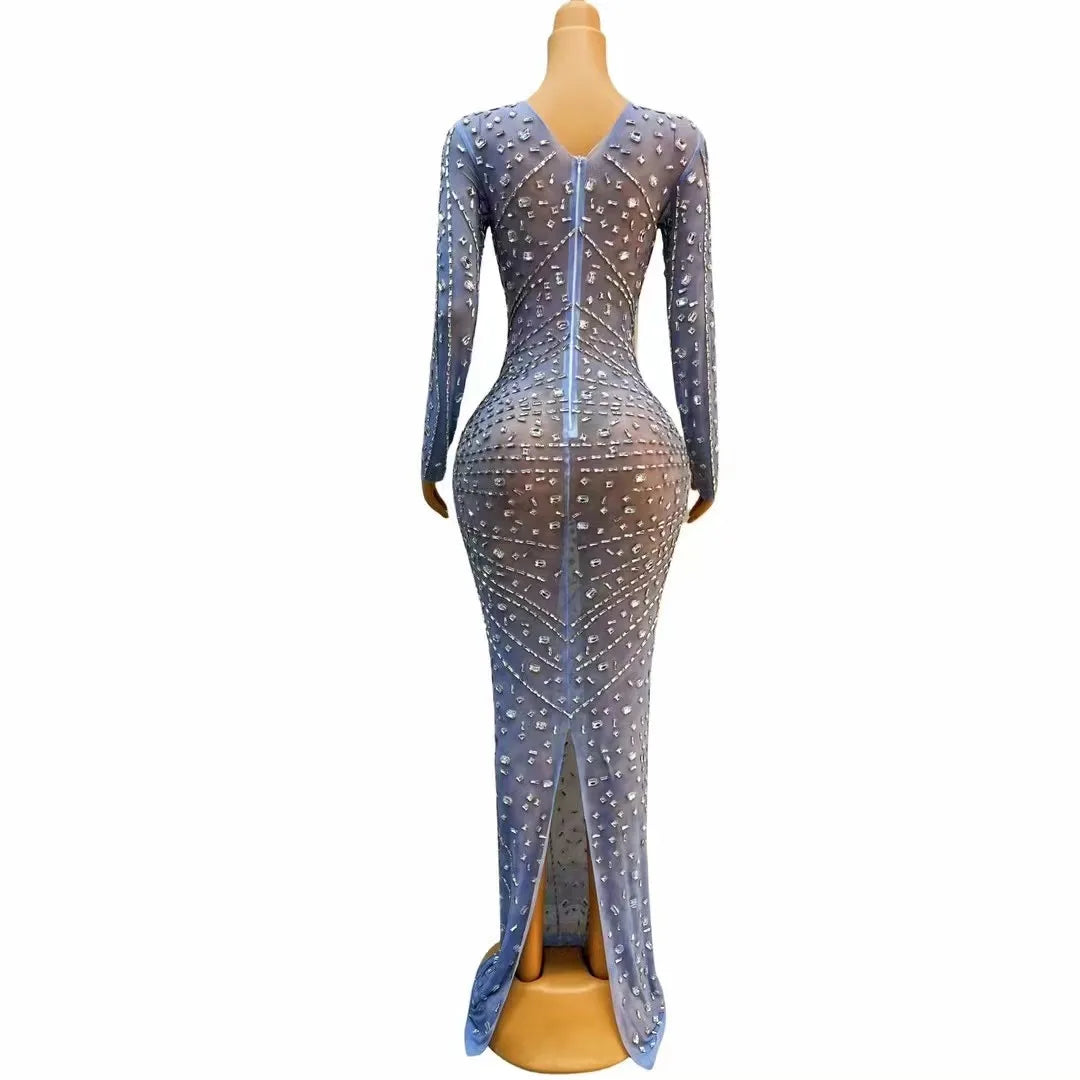 Sapphire Stunner: Sparkling Blue Rhinestone Drag Queen Dress