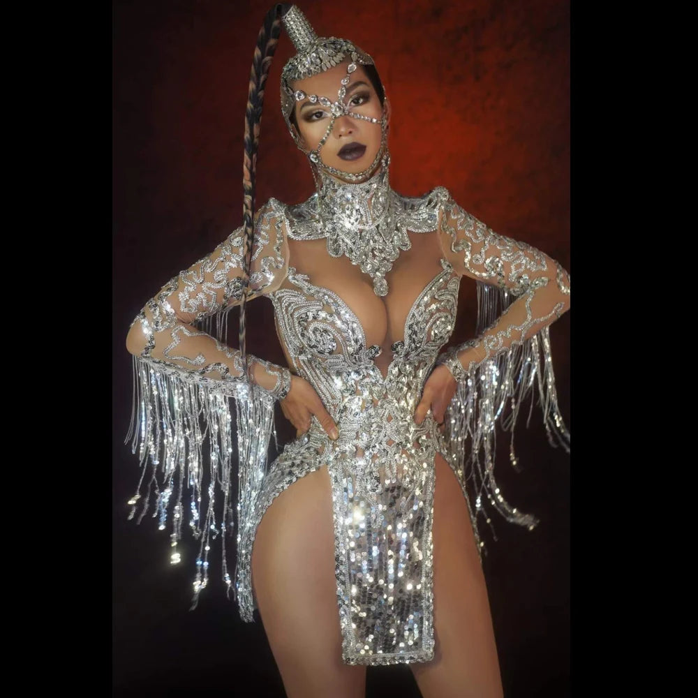 Sparkly Silver Fringe Drag Queen Costume