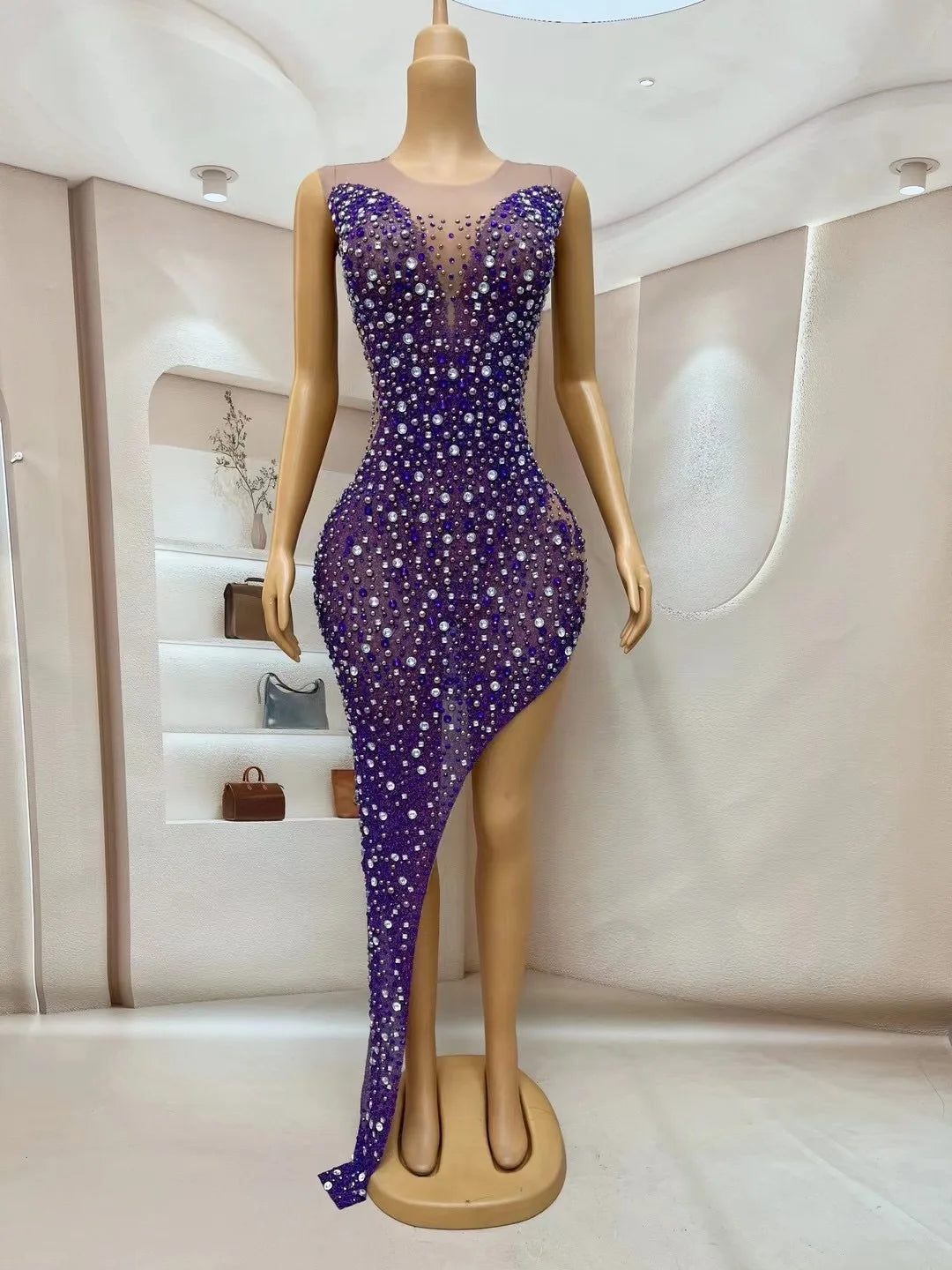 Spill the Royal Tea, Not Your Dress: The Purple Rhinestone Wrap Split Dress