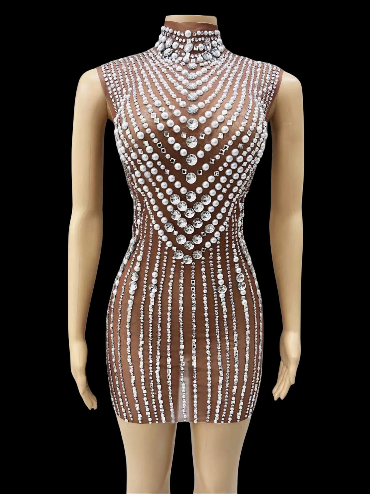 Glamorous Sheer Drag Queen Mini Dress - Sparkle and Shine on Stage!