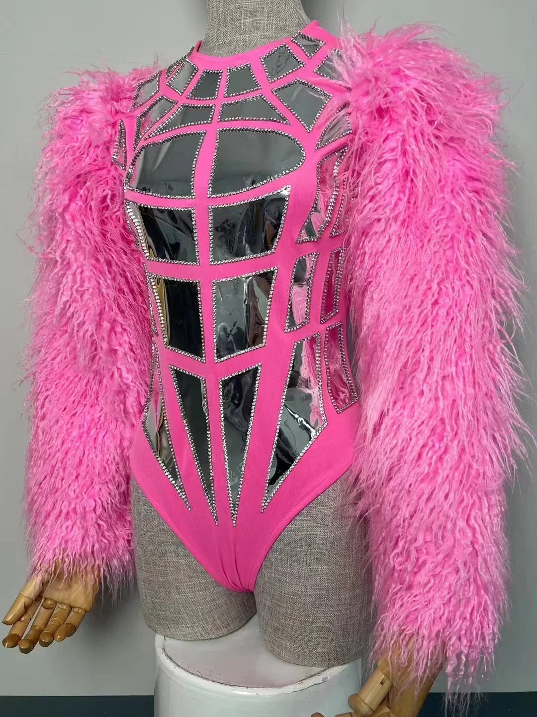 Fur Sleeves Drag Queen Bodysuit