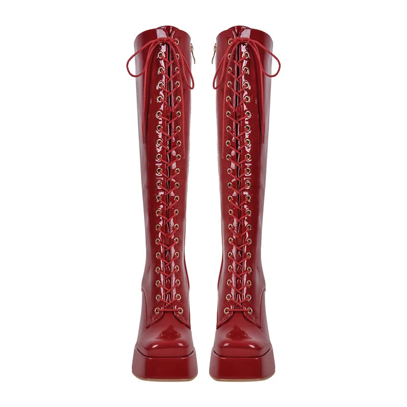 Strut & Slay: Glamazon Diva Square Toe Platform Knee High Boots