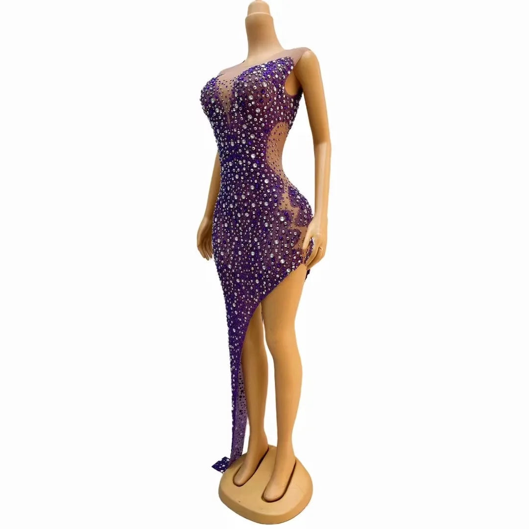 Spill the Royal Tea, Not Your Dress: The Purple Rhinestone Wrap Split Dress