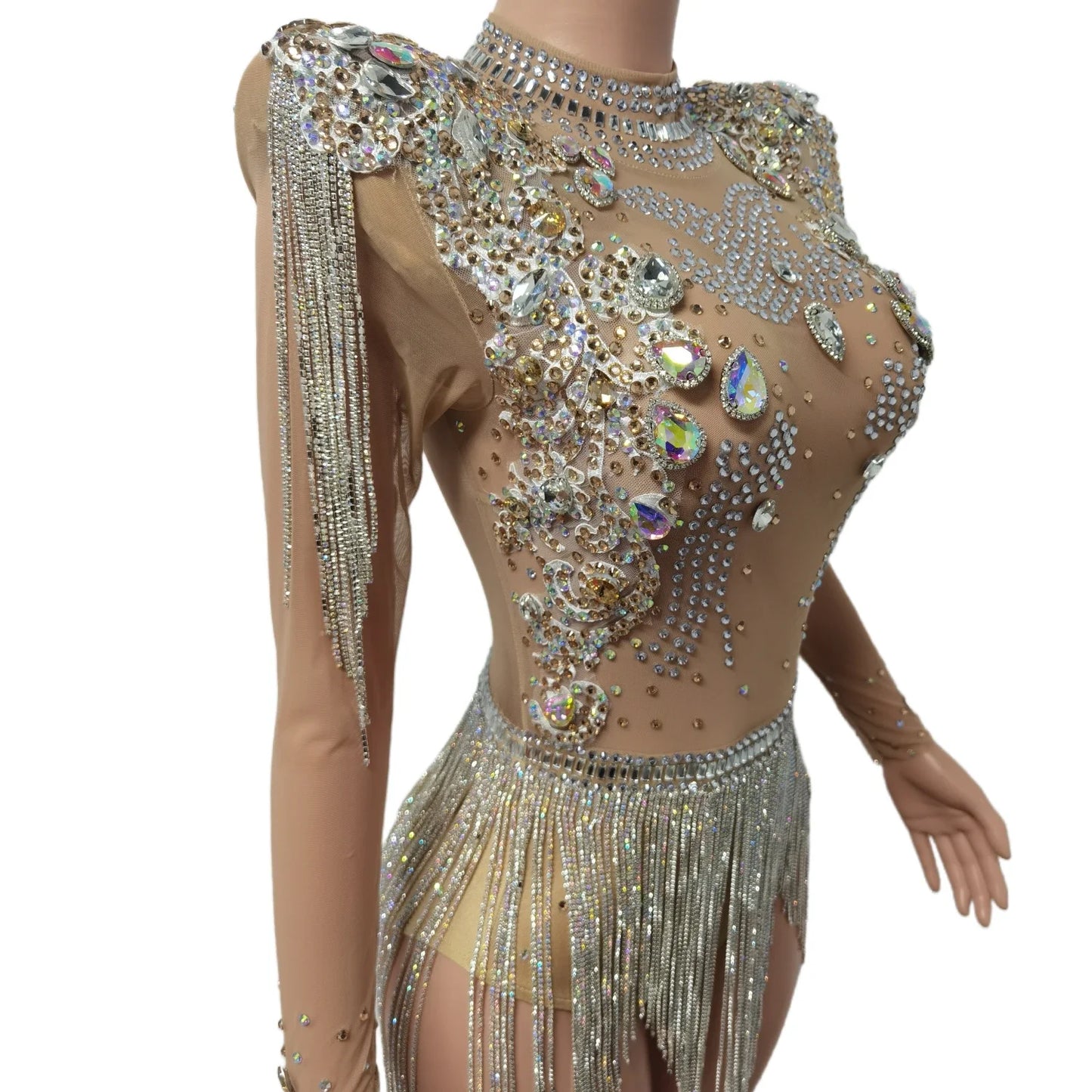 See Through Rhinestone Jumpsuit