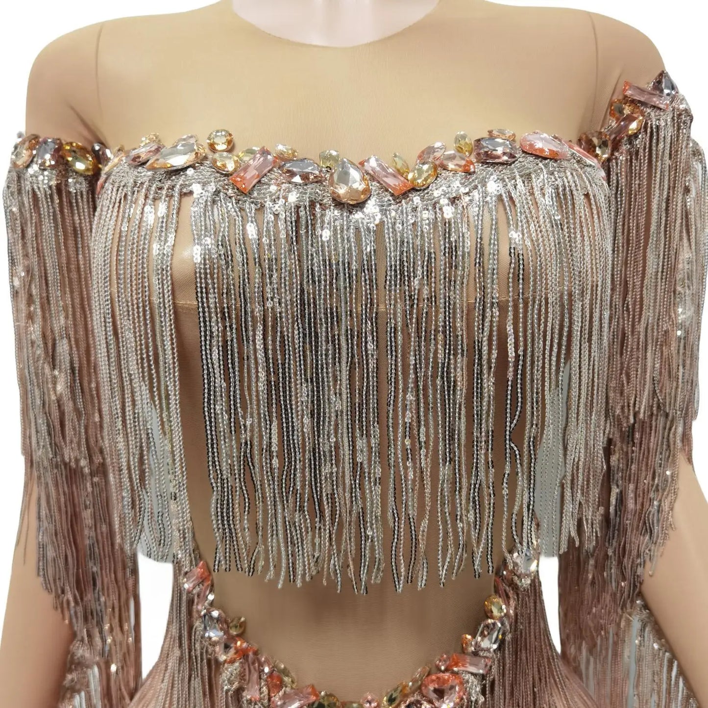 Rhinestones Tassel Bodysuit