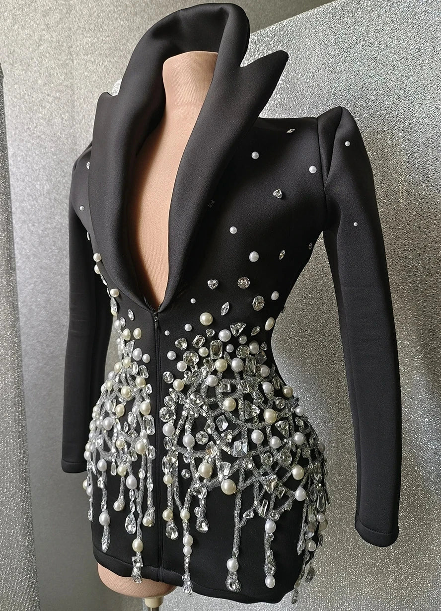 Crystals Deep V-Neck Drag Queen Jacket