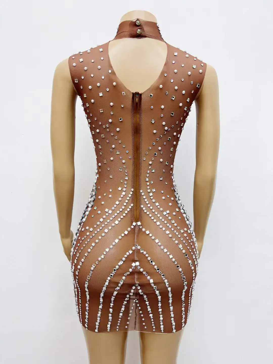 Glamorous Sheer Drag Queen Mini Dress - Sparkle and Shine on Stage!