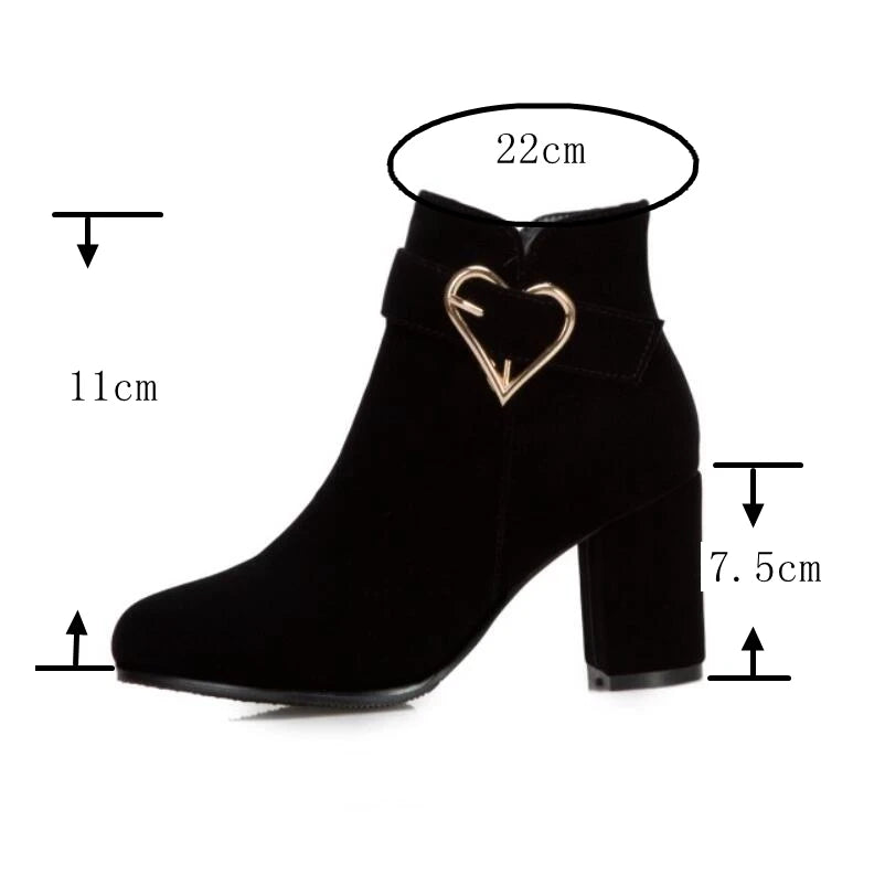 Drag Queen’s Chic Strut: Heart-Embellished Ankle Boots in Beige, Black, & Red