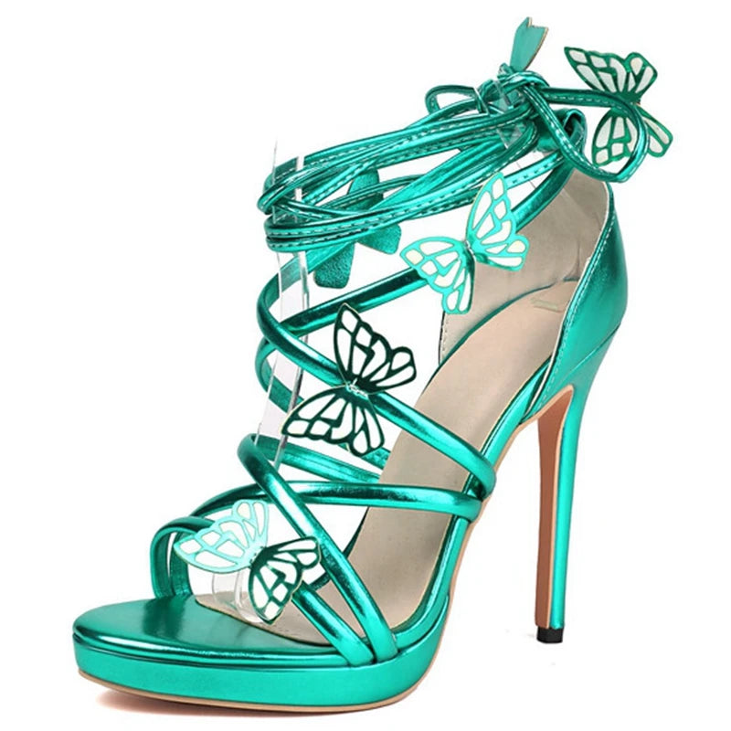 Drag Queen’s Power Stilettos: Strappy High-Heel Sandals in Gold, Green, Red, & Silver