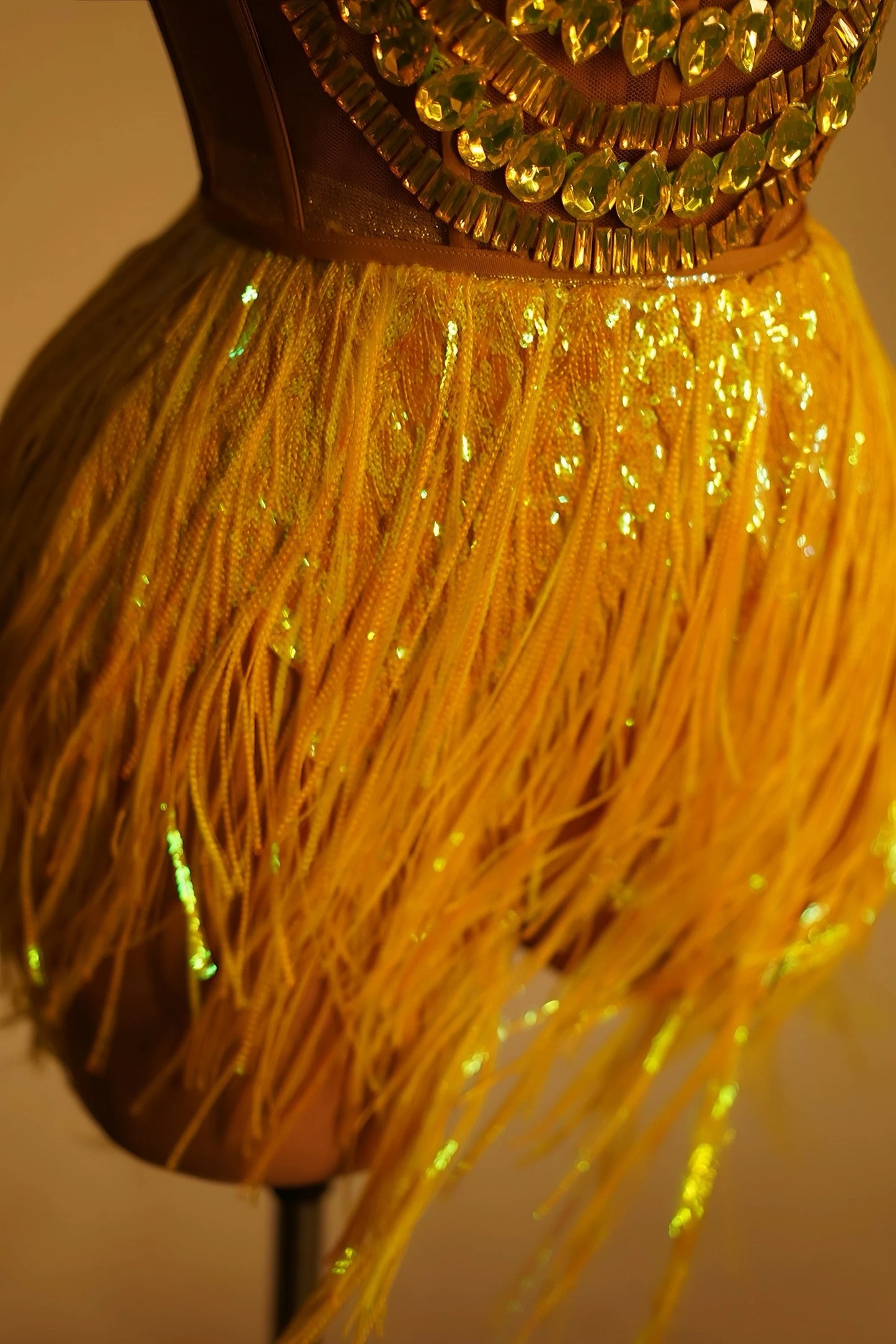 Fluorescent Yellow Drag Tassel Dress