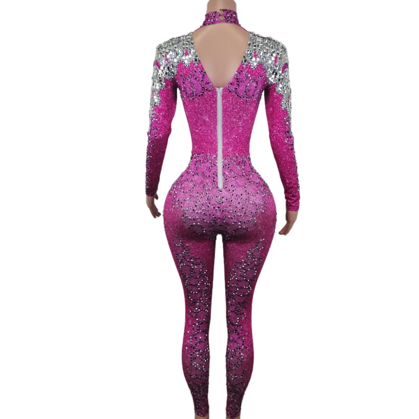 High Neck Sequined Pink Jumpsuit