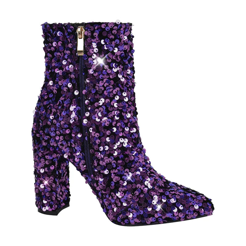 Shantay, Slay! Glitterati Extravaganza Pointed Toe Sequined Ankle Boots for Drag Royalty