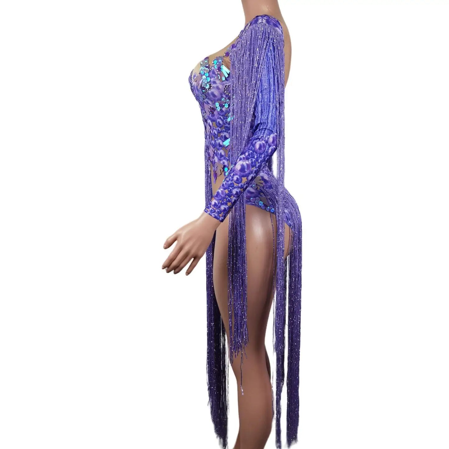 Purple Glitter Tassel Jumpsuit