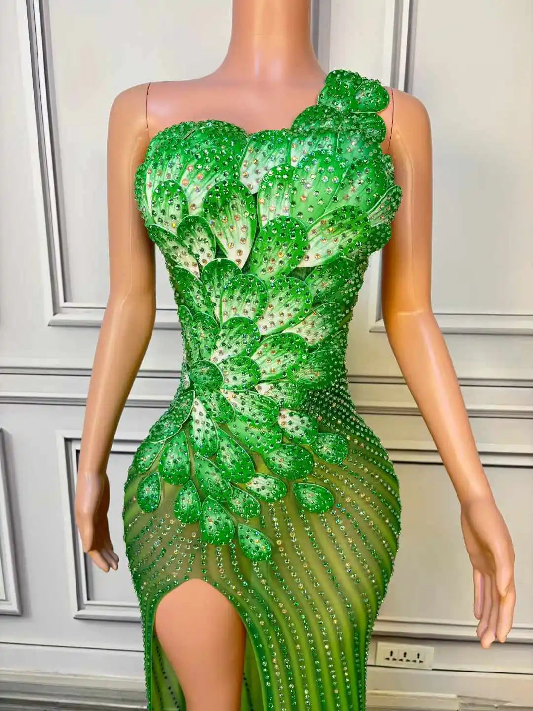 Emerald Envy Drag Queen Gown – Rhinestone Elegance