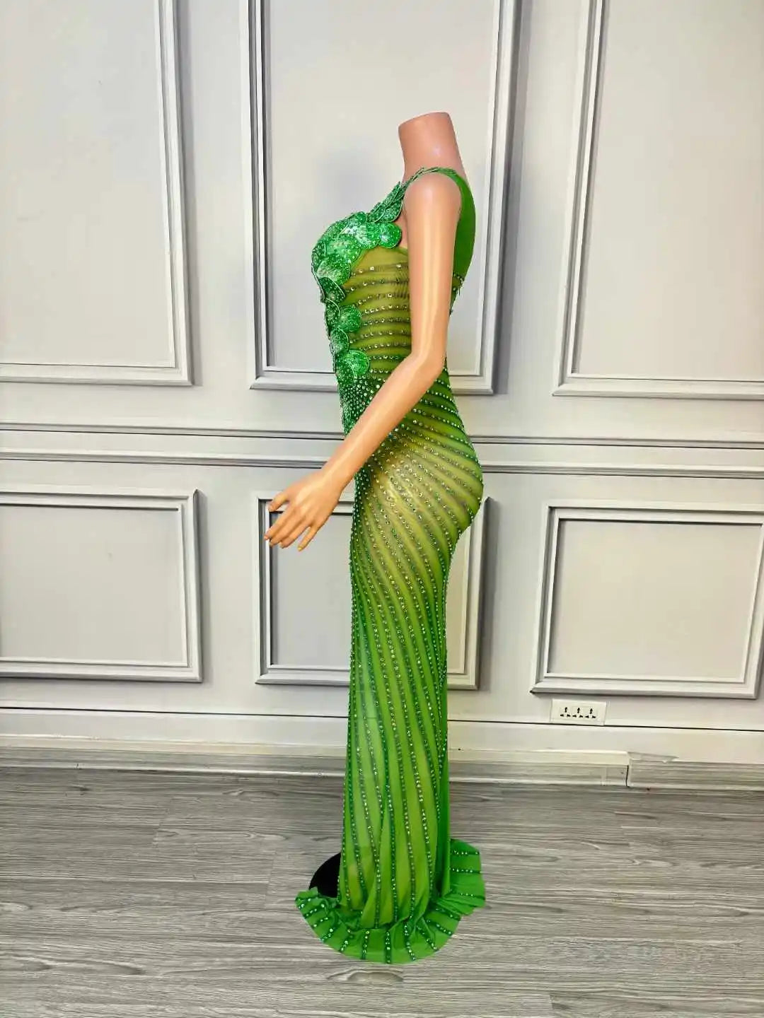 Emerald Envy Drag Queen Gown – Rhinestone Elegance