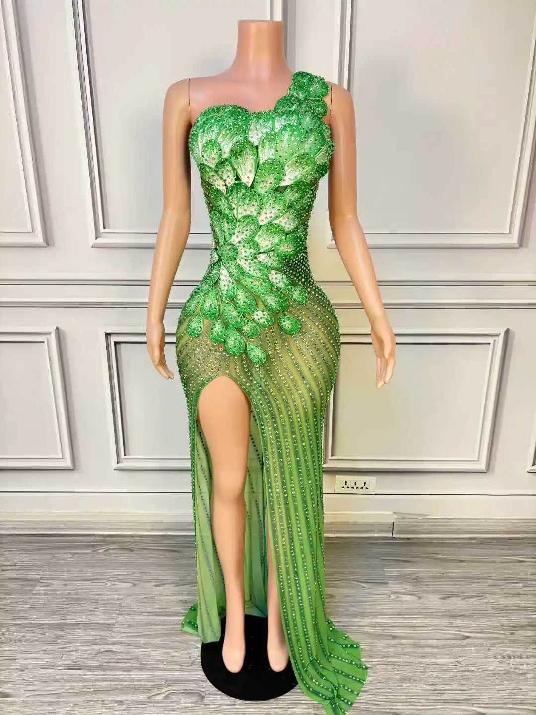 Emerald Envy Drag Queen Gown – Rhinestone Elegance