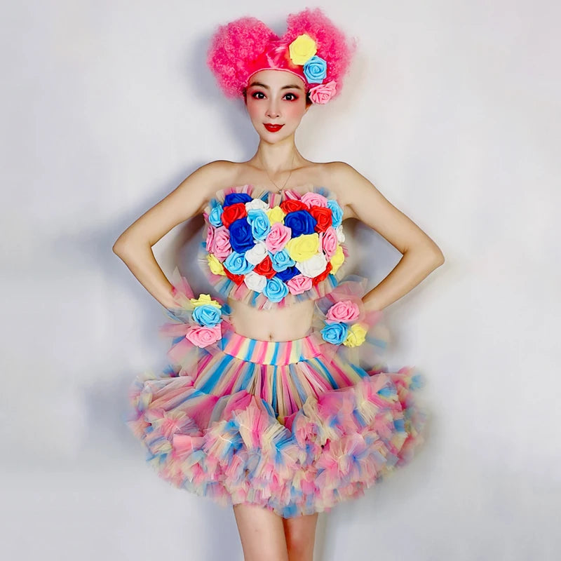 Drag Queen Rainbow Lace Flower Outfit