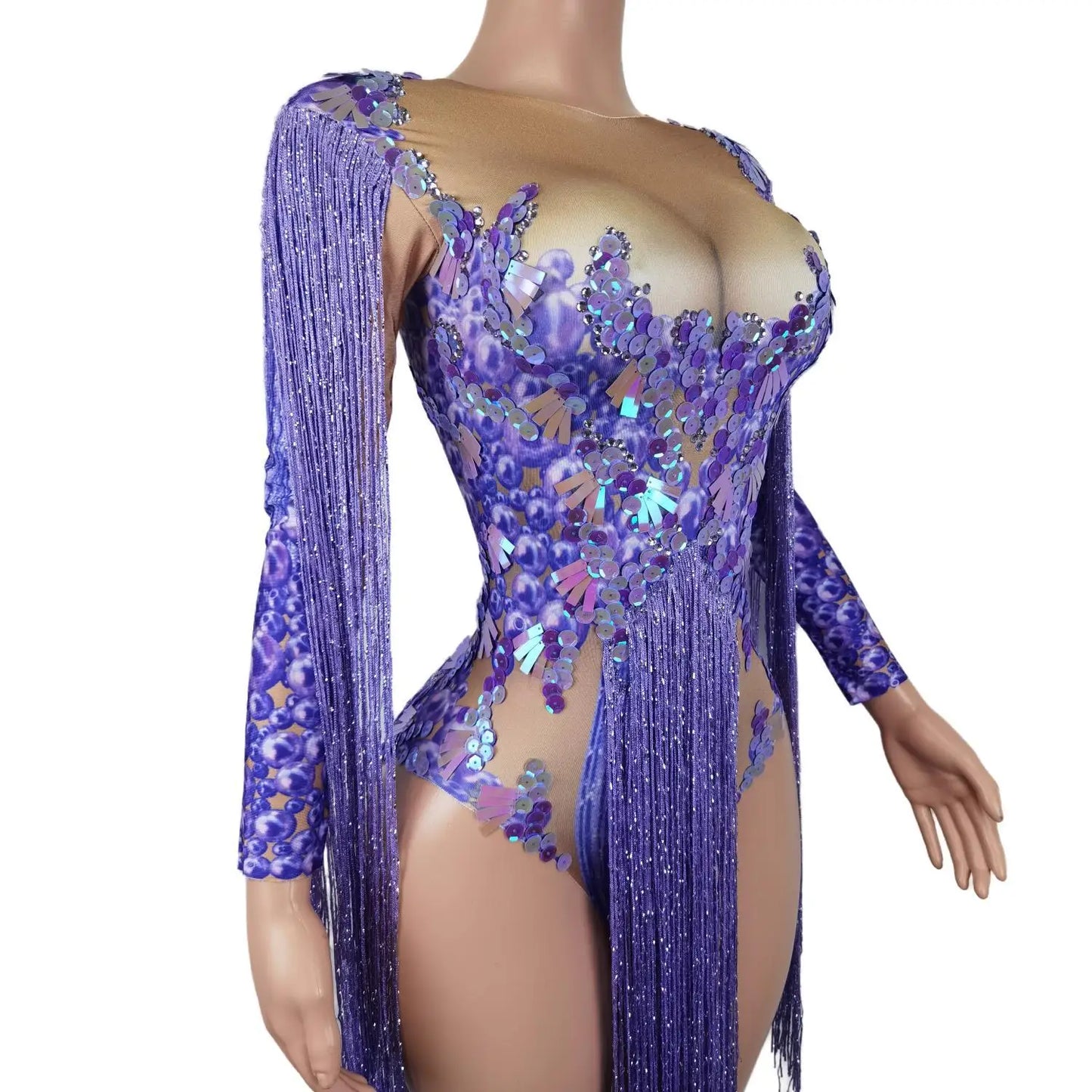 Purple Glitter Tassel Jumpsuit